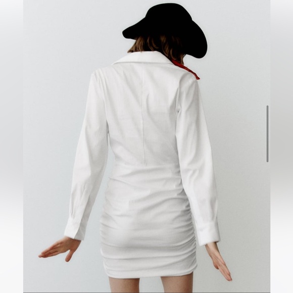 Zara white ruched shirt dress - Picture 4 of 7
